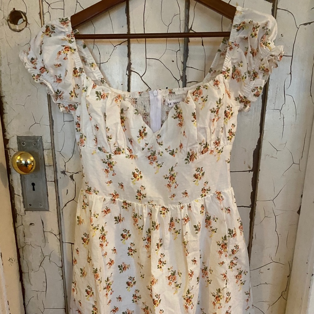 Puff sleeve off the shoulder flowy mini dress